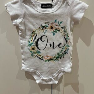 White Floral “one” Kids bodysuit 12m